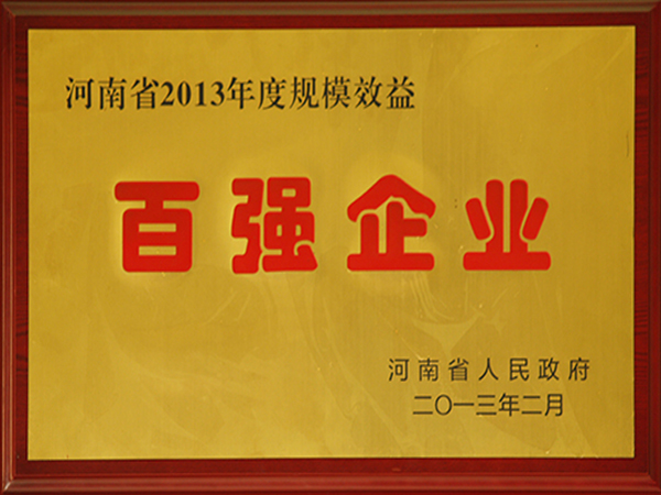 河南省2013年度規模效益百強企業